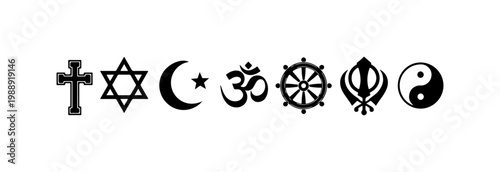 Religious and Spiritual Symbols Icon Set - Minimalist Black Vector