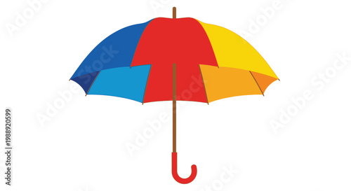 A colorful umbrella is open against a white background with a white background.