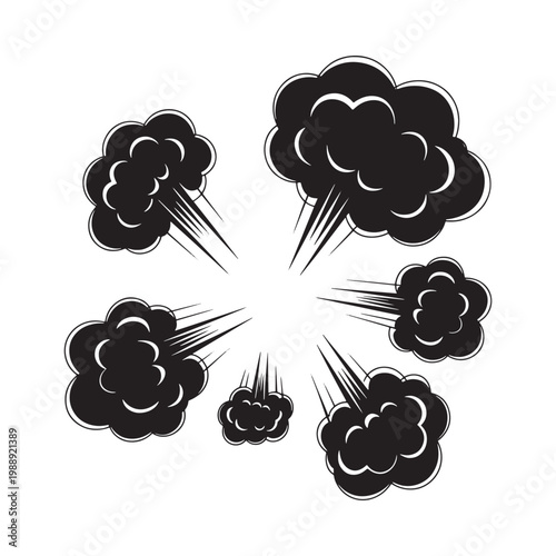 Photos Black and white illustration of multiple explosion or impact cloud bursts