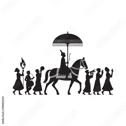 Royal procession silhouette featuring a horse palanquin and accompanying figures