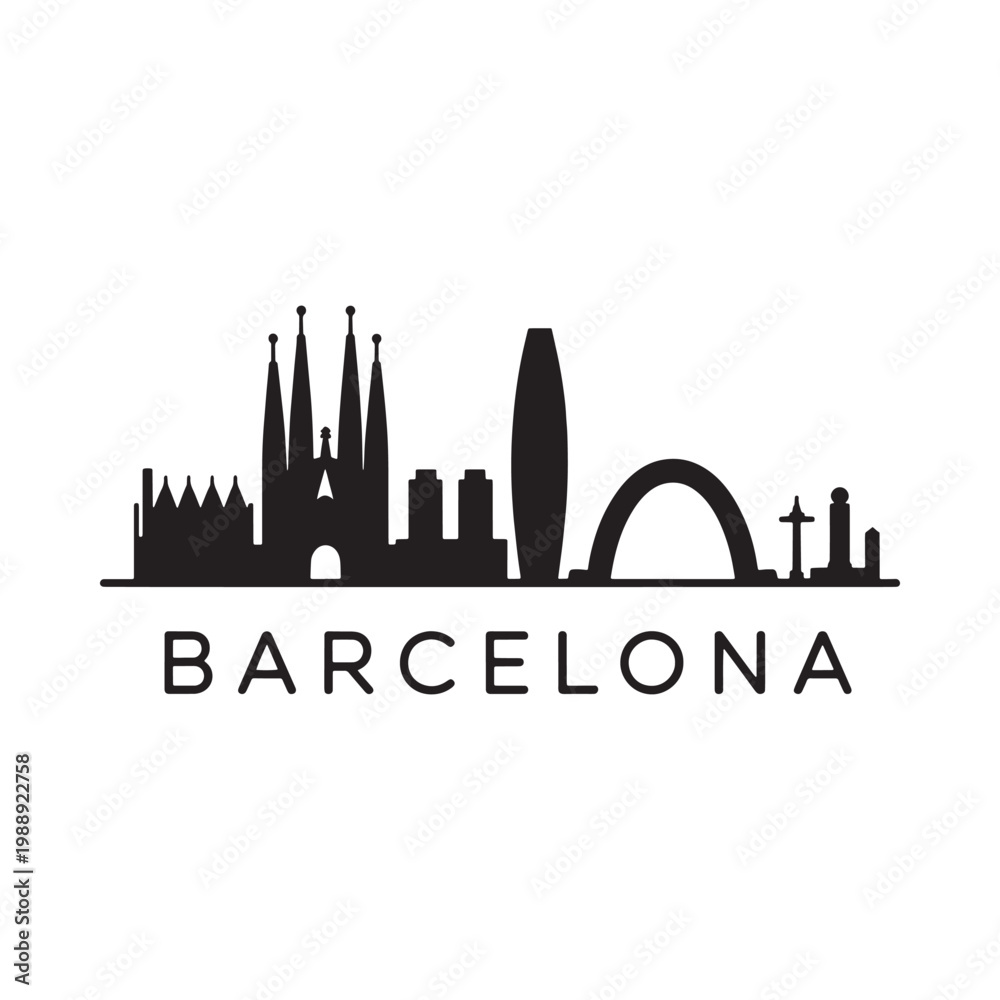 Fototapeta premium Barcelona skyline silhouette with the city name displayed below