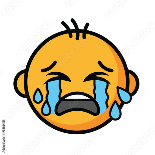 An illustrated cartoon face expresses sadness with tears streaming down.