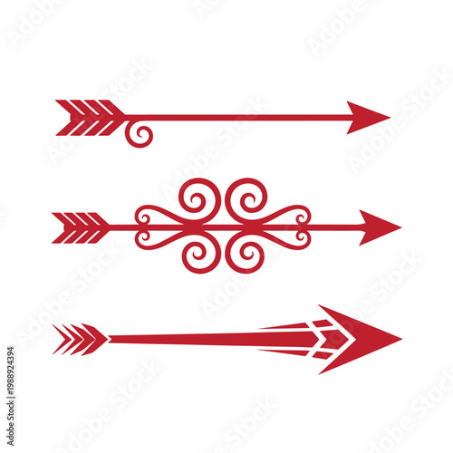 Red arrows with decorative on white background, decorative arrows arrow, ornamental arrows arrow ornamental arrows