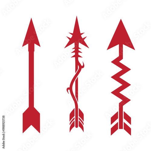 Three red arrows on white background, pointing upwards arrow symbols directional signs