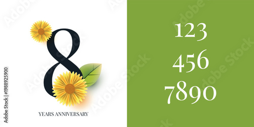Set number 0 123 to 9 with floral flowers frame template design 