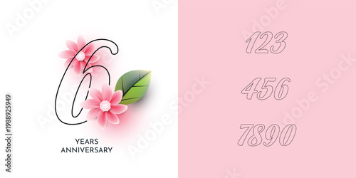 Set number 0 to 9 with floral flowers design 