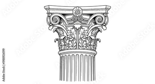 Detailed Corinthian column capital line art illustration