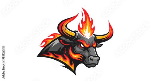 Flaming Bull Head Logo Design Element.