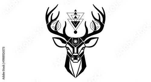 Intricate Geometric Stag Head Design with Sacred Symbolism, a Modern Mystical Animal Concept Blending Spirituality and Nature for Unique Graphic Projects
