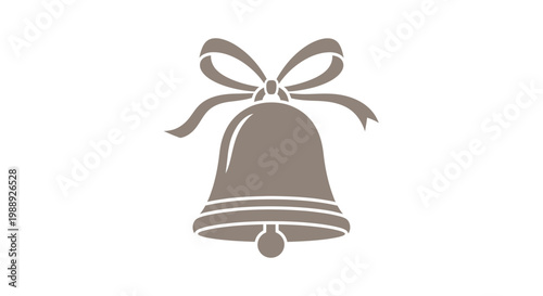 Gray bell with decorative ribbon bow.