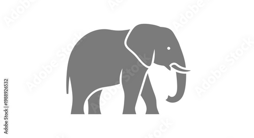 Gray Elephant Side View Silhouette Icon.