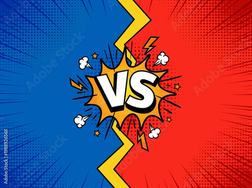Vector Versus Battle Background in Comic Book Style with Red and Blue Halves