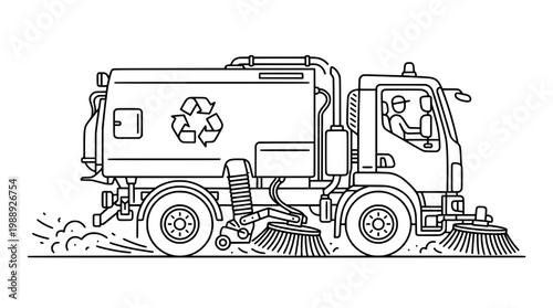 Street Sweeper Truck Monoline Vector Illustration