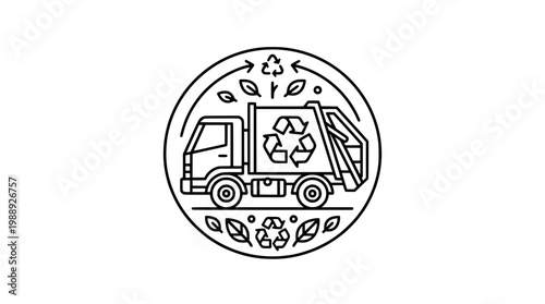 Minimal Garbage Truck Badge Logo Line Art