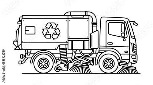 Street Sweeper Truck Monoline Vector Illustration