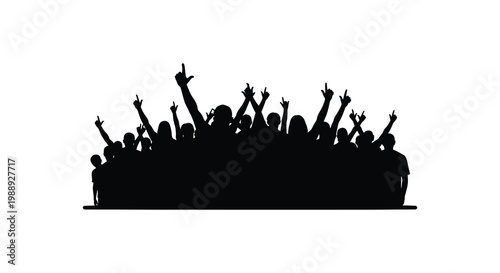 Silhouetted crowd raising hands in unity and celebration