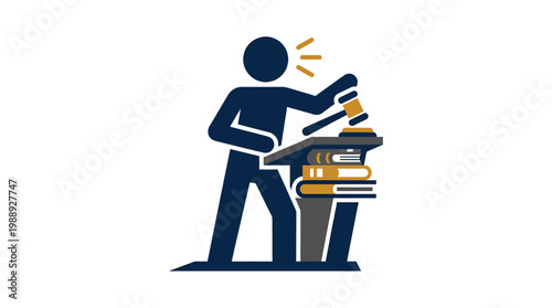 Auctioneer with Gavel Standing Behind Podium Ready to Sell.