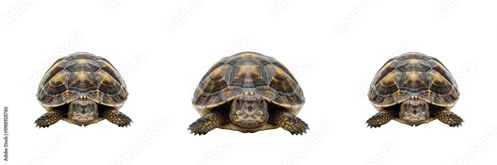 Fototapeta premium Set of Slow Tortoise Walking Isolated Transparent Background PNG