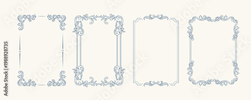Vintage Certificate Frame Border Set with Engraved Rococo Ornament