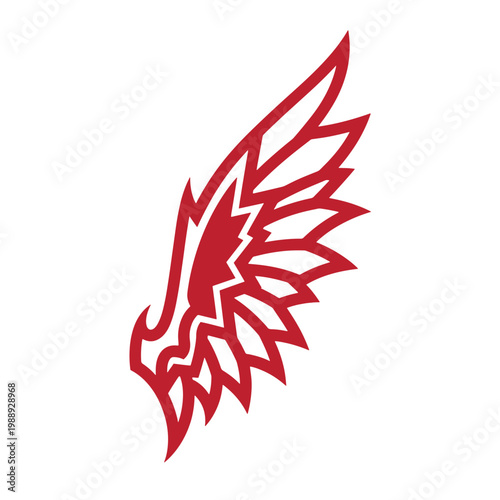 Red eagle head with white outline on white background, stylized bird of prey bird stylized eagle symbol