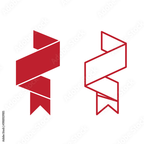 Red ribbon 3 d-style on white background, black background, not visible 3d-style, abstract shapes red color