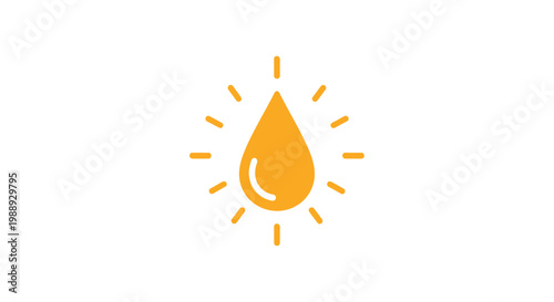 Orange drop with radiating lines icon on isolated white background.
