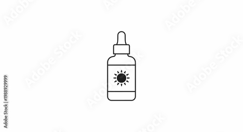 Cosmetic Dropper Bottle with Sun Protection Icon, Isolated White Background.