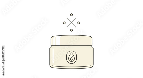 Cosmetic Cream Jar with Water Drop Icon and Abstract Purification Symbols, isolated white background.