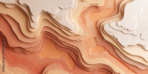 Layered abstract landscape with textured surface in light earth-toned gradient colors