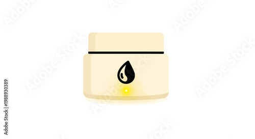 Beige Cosmetic Cream Jar Icon with Glowing Black Oil Drop Symbol on Isolated White Background