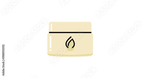 Beige Cosmetic Cream Jar Icon with Stylized Flame or Tear Drop Logo on Isolated White Background
