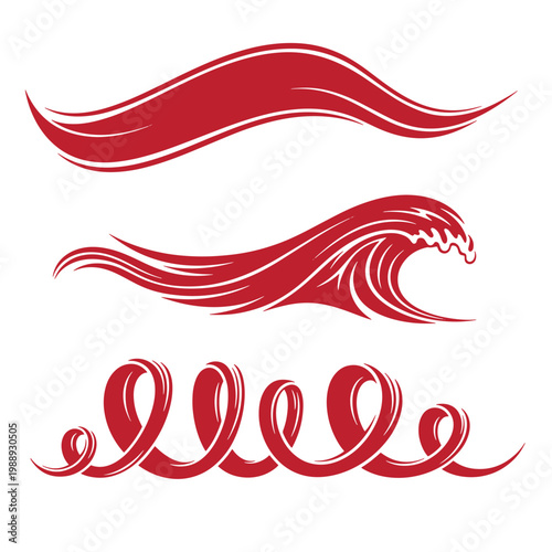 Red wave and swirl on white background, decorative