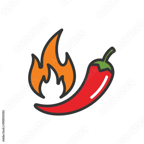A red chili pepper with flames indicating spiciness.