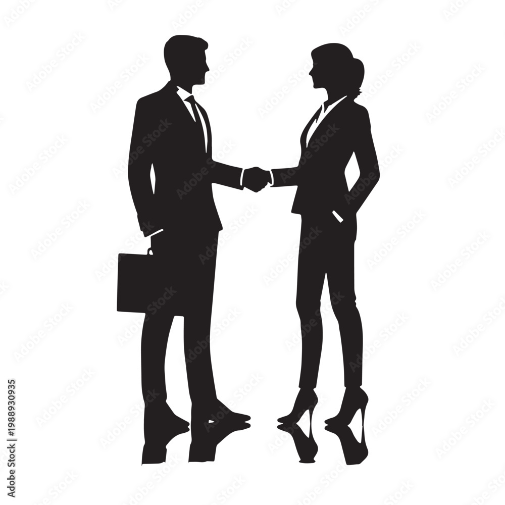 Fototapeta premium Black Business handshake Silhouette Vector, High Quality Illustration on White Background