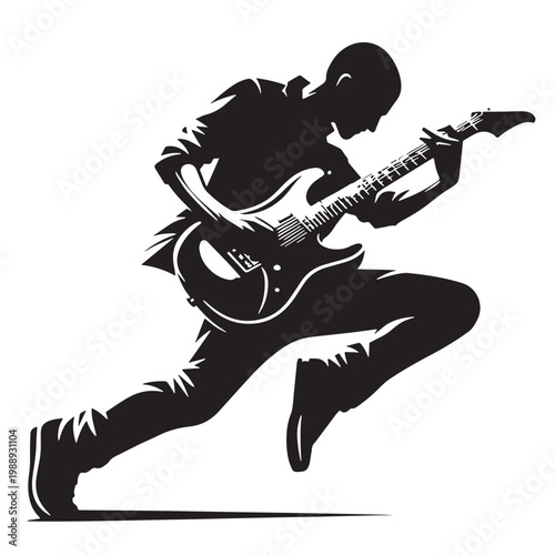 Black Guitar player Silhouette Vector, High Quality Illustration on White Background