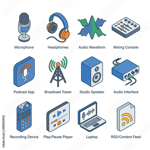 Foto Audio equipment and music technology icons.