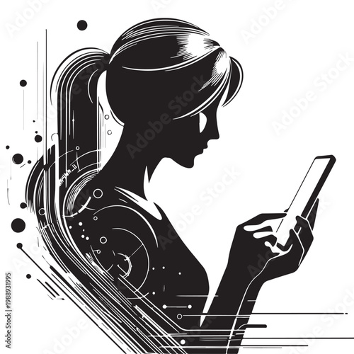 Black Mobile app use Silhouette Vector, High Quality Illustration on White Background
