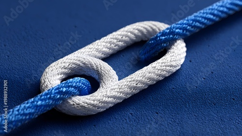 3D Realistic Interlinked Blue and White Rope Chain Concept for Unity Partnership Strength Security and Reliable Connection Business
