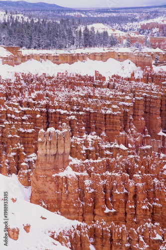 Winter landscape hoodoo formation Bryce Canyon Amphitheater Utah film