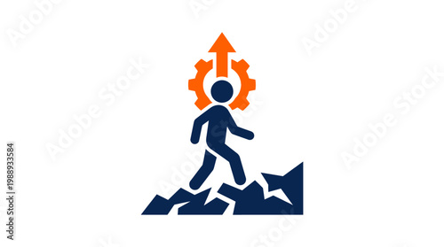 Conceptual Illustration of a Person Climbing a Mountain with Gear.