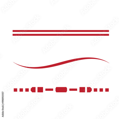 Red on white background, including lines, wavy line, and dashes