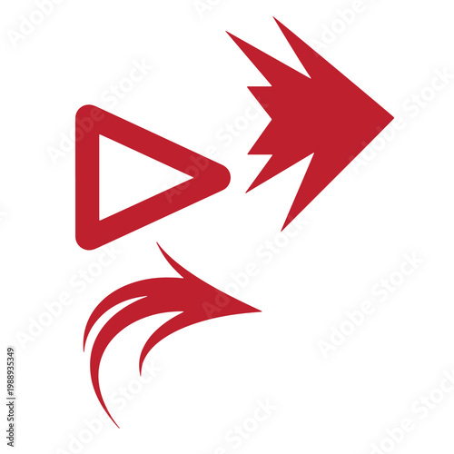 Red play button and arrow on white background, black background, not visible triangle