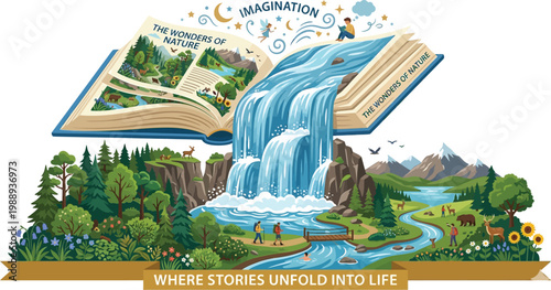 Open Book of Imagination, Where Nature's Wonders Unfold into Life with Stories