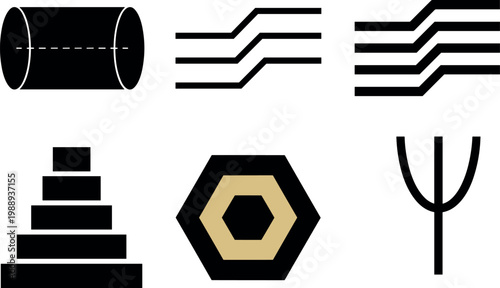 Cross-sectional and structural diagrams of cylindrical objects and connectors
