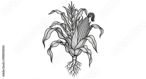 Complex Corn Stalk Black White Graphic 