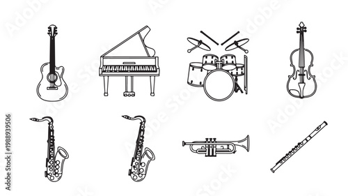 Various Musical Instruments Isolated On White For Music Education Concepts