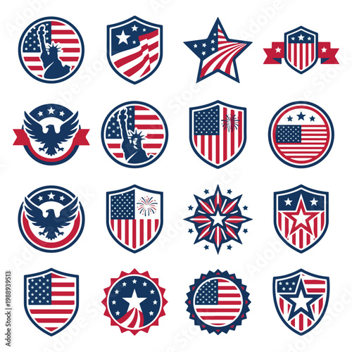 Collection of American Patriotic Emblems and Symbols.