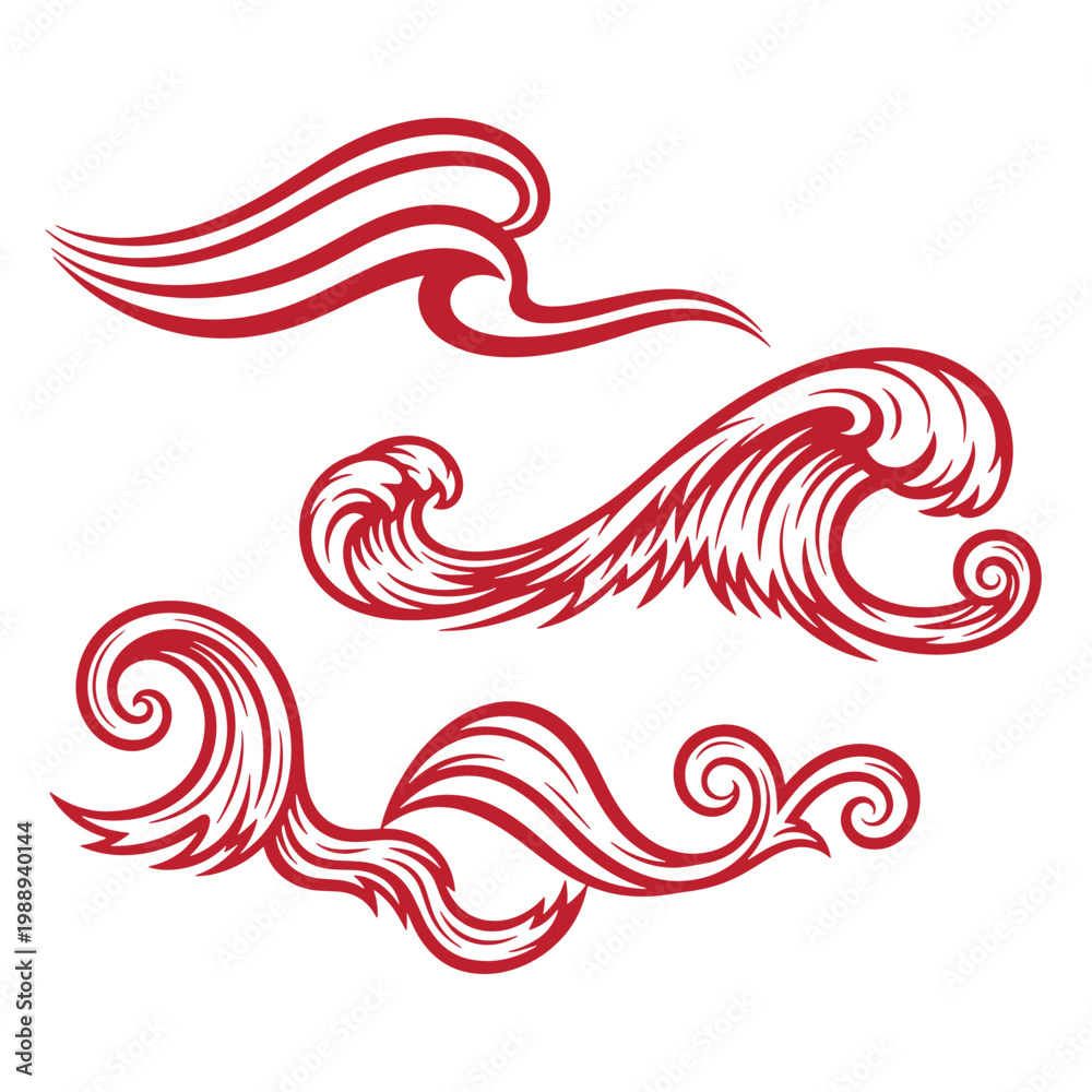 Fototapeta premium Red wave swirls on white background, fluid motion
