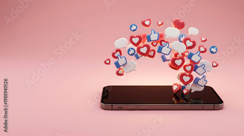 Smartphone with social network icons and digital communication concept