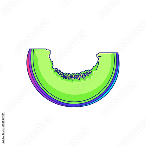 A vibrant digital illustration of a fresh honeydew melon slice.
